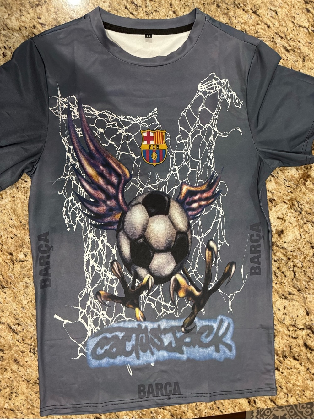 Travis Scott x FC Barcelona Washed Spray Logo Tee Dark Grey